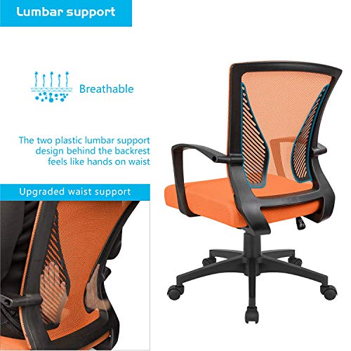 Furmax Office Chair Mid Back Swivel Lumbar Support Desk Chair, Computer Ergonomic Mesh Chair with Armrest (Orange)