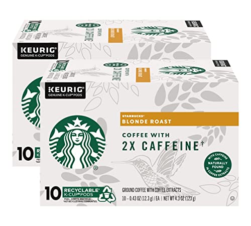 Starbucks Coffee K-Cup Pods with Caffeine Naturally Found in Coffee Extracts, 10 CT K-Cup Pods Per Box (Blonde Roast) (Pack of 2)