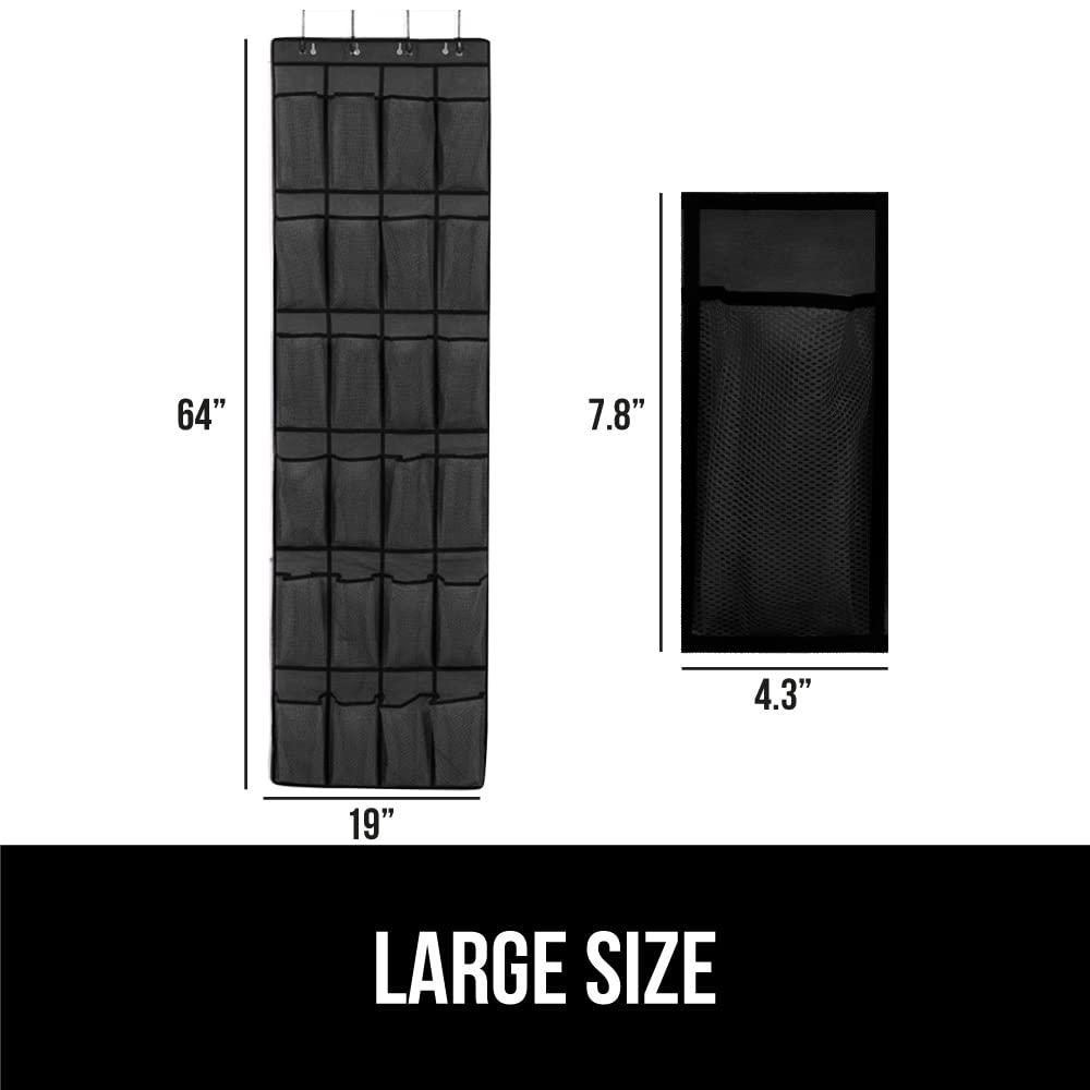 Gorilla Grip Slip Resistant Breathable Space Saving Mesh Large 24 Pocket Shoe Organizer, Up to 40 Pounds, Over the Door, Sturdy Closet Storage Rack Hangs on Closets for Shoes, Sneakers, Black