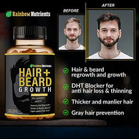 Rainbow Nutrients, LLC Hair + Beard Growth Vitamins for Men | Biotin 10,000mcg, Patented OptiMSM®, goMCT®, Saw Palmetto, Collagen | 60 Day Supply | Naturally Regrow Stronger, Thicker, Healthier Hair