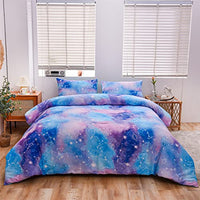 Holawakaka Tie Dye Constellation Print Ombre Comforter Set Twin Size Girls Boys Gradient Galaxy Bedding Set (Blue Purple, Twin)