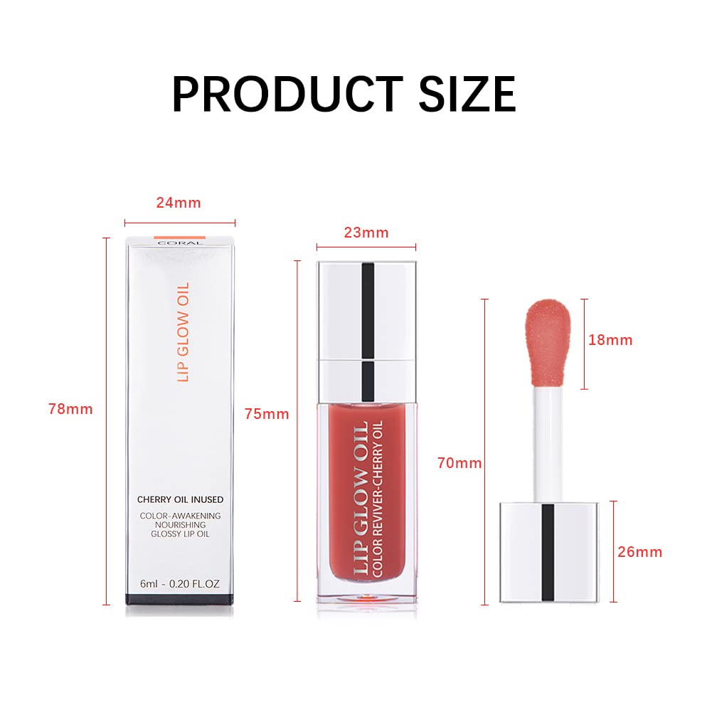 Hydrating Lip Glow Oil, Moisturizing Lip Oil Gloss, Transparent Tinted Lip Balm, Transparent Toot Lip Oil, Plumping Lip Gloss, Long Lasting Nourishing Non-sticky (Cherry)