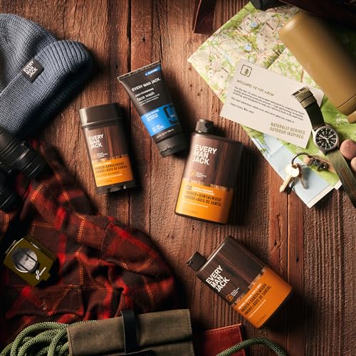 Every Man Jack Mens Amber + Sandalwood Body Set - Body Gift Set with Clean Ingredients & a Sandalwood, Amber, and Vetiver scent - Complete Routine with Body Wash, 2-in-1 Shampoo, Deodorant & Face Wash