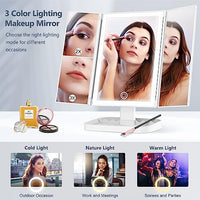 Lighted Makeup Mirror with 3 Color Lighting, Makeup Mirror with Extra Round 10X Magnifying Mirror, 72 LED Vanity Mirror, 10x 3X 2X Magnification, Touch Control, Dual Power Supply, Gift for Woman