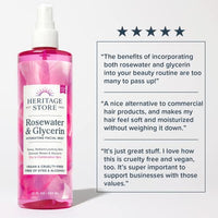 Heritage Store Rosewater & Glycerin Hydrating Facial Mist for Dewy, Radiant Skin | No Dyes or Alcohol, Cruelty Free (12oz)