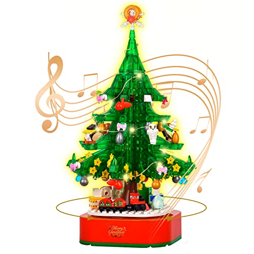 CAKKA Christmas Tree Building Toy Sets, 2023 DIY Building Blocks Music Box with Light, Xmas Holiday Construction Toy Gift for 8+ Boys Girls (486PCS)