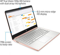 2022 Newest HP Stream 14in HD Laptop, Intel Celeron N4020(up to 2.8GHz), 8GB RAM, 128GB Space(64GB eMMC+ Card), 1-Year Office 365, WiFi, HDMI, USB-C, Webcam, Bluetooth, Windows 11S,Rose Gold+JVQ MP