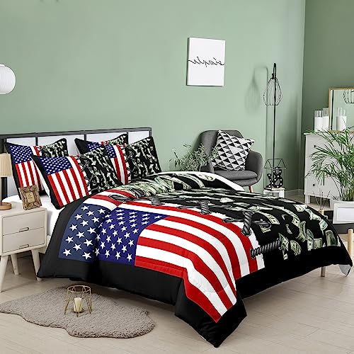Tailor Shop American Flag Comforter Sets Full Size,Money Comforter Set American Flag Bedding Sets for Kids Boys Teens One Hundred Dollar Bedding Sets 3 Piece with 1 Comforter and 2 Pillowcase……