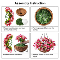 INXUGAO Artificial Hanging Flower with Basket for Home Courtyard Decoration, Artificial Silk Chrysanthemum Fake Plant Arrangement in 12 inch Coconut Lining Basket for Outdoors Indoors Decor(Red)