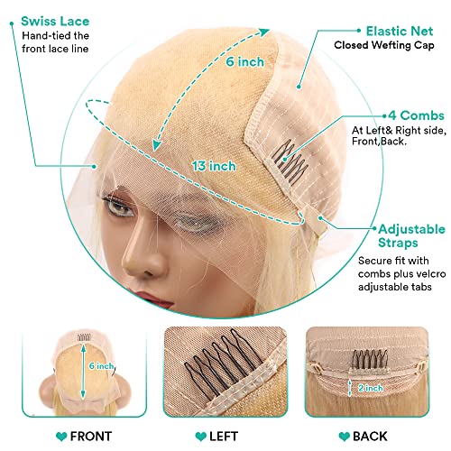 HOTLOVE 613 Lace Front Wig Human Hair, 13x6 Transparent Lace 613 HD Lace Frontal Wig For Women 12A Straight Blonde Lace Front Wigs Human Hair Pre Plucked With Baby Hair 28inch