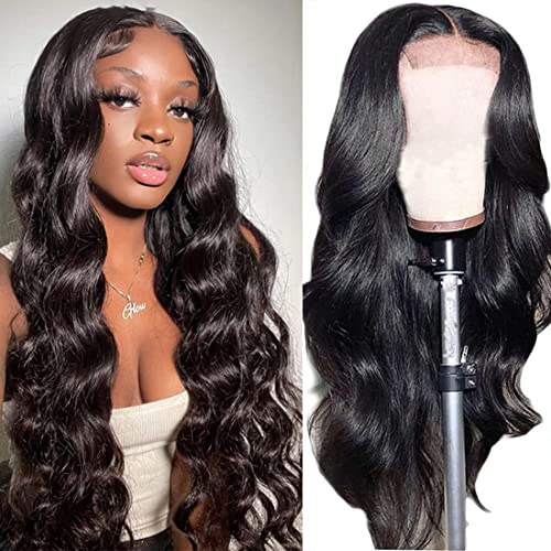 Chikamlty 4x4 Lace Closure Wigs Human Hair Body Wave Lace Front Wigs Human Hair Pre Plucked with Baby Hair Human Hair Wigs for Black Women 180 Density (16 Inch, Natural Color, Body Wave Wig)