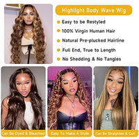 Honey Blonde Ombre Lace Front Wig Human Hair Pre Plucked 28 Inch 13x4 HD Transparent 4/27 Highlight lace frontal Wigs with Baby Hair 180% Density Colored Body Wave Lace Front wigs Human Hair