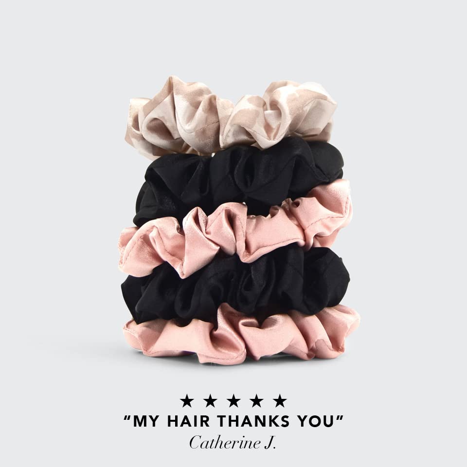 Kitsch Pro Satin Scrunchies - Softer Than Silk Scrunchies for Hair, Hair Scrunchies for Frizz & Breakage Prevention, Holiday Gift, Satin Hair Ties for Women, Sleep and Night Scrunchie, 5 pack Assorted