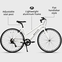 AVASTA Road Hybrid Bike for Women Female Lightweight Step Through 700c Aluminum Alloy Frame City Commuter Comfort Lady Bicycle, 7-Speed Drivetrain, Color White