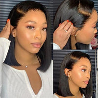 Beauty Forever Put on and Go Glueless Bob Wigs 6X4.5inch Lace Front Human Hair Wig Pre Plucked,Pre Cut Lace Straight Bob Lace Closure Wig 150% Density Natural Color 10 Inch