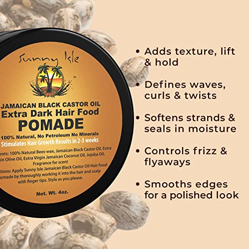 Sunny Isle Extra Dark Jamaican Black Castor Oil Hair Food Pomade, 4 oz | For Dry Scalp, Hair Breakage, Split Ends, Frizz Control & Dandruff