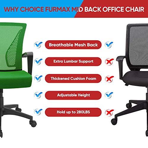 Furmax Office Chair Mid Back Swivel Lumbar Support Desk Chair, Computer Ergonomic Mesh Chair with Armrest (Green)