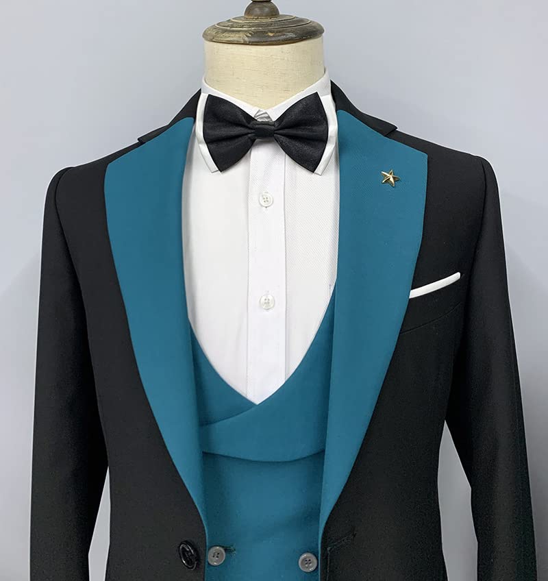 Men's Suits Slim Fit 3 Pieces Notch Lapel Formal Groomsmen Tuxedos for Wedding (Blazer+Vest+Pant)(Burgundy,42)