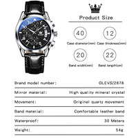 OLEVS Mens Watches Chronograph Luxury Dress Mens Leather Watch Black Dial Casual Waterproof Watches for Men Relojes para Hombres