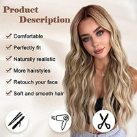 NAYOO Long Ombre Blonde Wavy Wig for Women 26 Inch Middle Part Curly Wavy Wig Natural Looking Synthetic Heat Resistant Fiber Wig for Daily Party Use (Ombre Blonde)