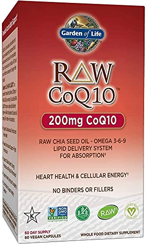 Garden of Life Vegetarian Omega 3 6 9 Supplement - Raw CoQ10 Chia Seed Oil Whole Food Nutrition with Antioxidant Support, 60 Capsules