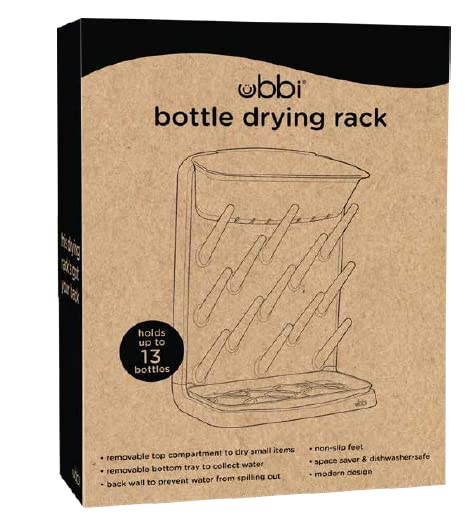 Ubbi Vertical Baby Bottle Drying Rack, Space Saving Countertop Drying Rack Baby Accessory, Gray