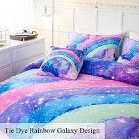 ANGIYUIN Tie Dye Comforter Girls Twin Comforter Set, 6 Pieces Colorful Rainbow Bed in A Bag, Pastel Gradient Galaxy Bedding Sets with Sheets, Comforter and Pillowcases for Teens Kids