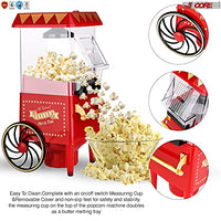 5 Core Popcorn Machine Popcorn Maker with Wheels, 1400 Watts, 120 V, Hot Air Popcorn Popper 12 Cup Retro Vintage Fashioned Style, For Movie Parties and Home Red POP 820