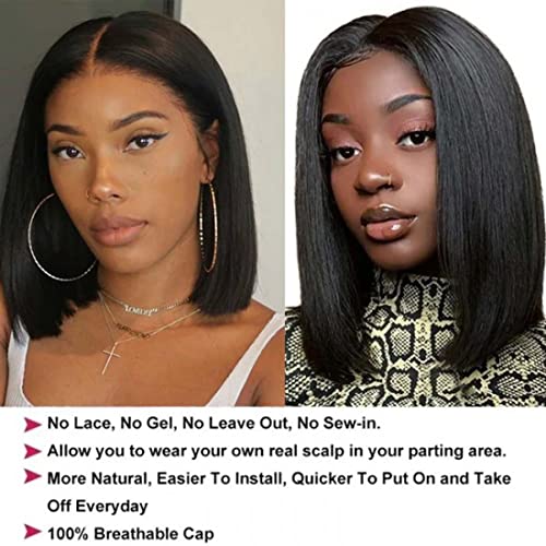 Beauty Forever Straight Bob V Part Wig Upgrade U Part Human Hair Wigs for Women,Brazilian Virgin Short Bob V Part Wig 5x2.5 Lace Front Wear and Go Wig Beginner Friendly Natural Color 150% Density 10inch