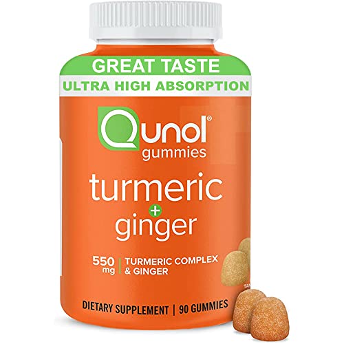 Qunol Turmeric and Ginger Gummies, Gummy with 500mg Turmeric + 50mg Ginger, Joint Support Supplement, Ultra High Absorption Tumeric and Ginger, Vegan, Gluten Free, 90ct Gummies