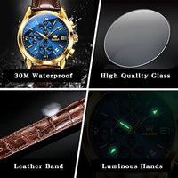 OLEVS Mens Watches Leather Band Luxury Dress Chronograph Watch Casual Waterproof Gold and White Watches for Men Relojes para Hombres