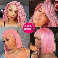 STERGT Pink Wig Human Hair 13X4 lace front Bob Wig Human Hair High Density Brazilian Virgin Hair Pre Plucked With Baby Hair Short Bob Wigs Human Hair Frontal Lace Wigs for Women (12 inch)