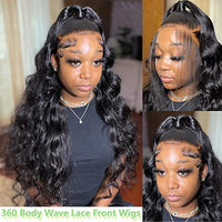 360 Body Wave Lace Front Wigs Human Hair Pre Plucked with Baby Hair 180% Density Full Lace Human Hair Wigs Brazilian Virgin Body HD Human Hair Lace Front Wigs for Women Natural Color 22Inch