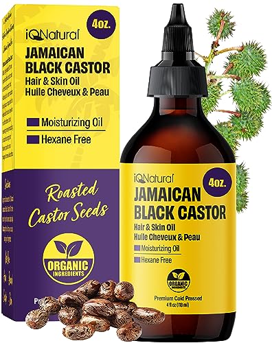 IQ Natural 4oz Unscented Jamaican Black Castor Oil for Hair Growth, Organic Cold Pressed Hexane Free, Black Women and Men, Dry Scalp Oil for Damaged Hair