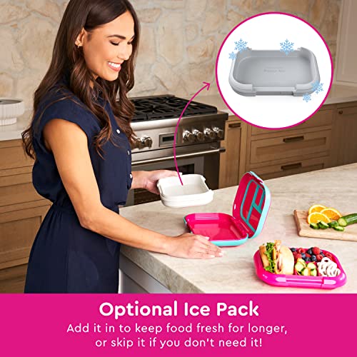 Bentgo® Kids Chill Lunch Box - Leak-Proof Bento Box with Removable Ice Pack & 4 Compartments for On-the-Go Meals - Microwave & Dishwasher Safe, Patented Design, & 2-Year Warranty (Fuchsia/Teal)