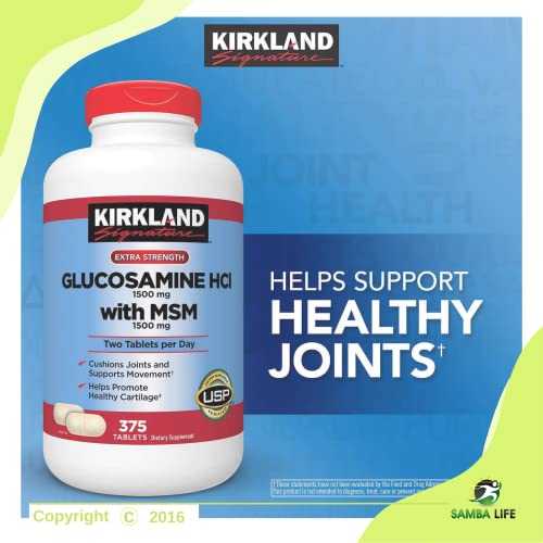 Kirkland Signature Extra Strength Glucosamine Extra Strength HCl with MSM, 375 Tablets Bundled with AM/PM Weekly Pill Planner, 7.5" (1)