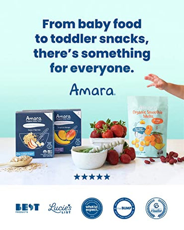 Amara Smoothie Melts - Mango Carrot - Baby Snacks Made With Fruits and Vegetables - Healthy Toddler Snacks For Your Kids Lunch Box - Organic Plant Based Yogurt Melts - 6 Resealable Bags