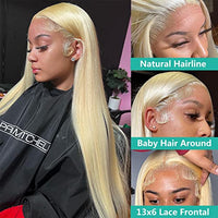 HOTLOVE 613 Lace Front Wig Human Hair, 13x6 Transparent Lace 613 HD Lace Frontal Wig For Women 12A Straight Blonde Lace Front Wigs Human Hair Pre Plucked With Baby Hair 28inch