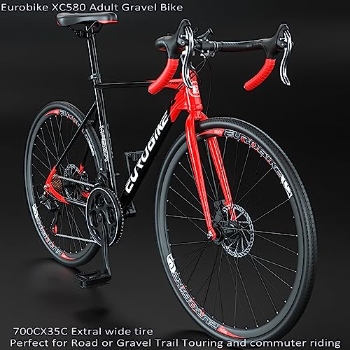 EUROBIKE XC580 Road Bike,21 Speed Bikes for Women and Men,54Cm Frame Road Bicycle,700C Wheels Racing Bike (54cm Red)