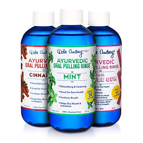 Dale Audrey Organic Oil Pulling for Teeth and Gums | Natural Oral Pulling Rinse Mouthwash | Essential Oils for Bad Breath to Whitening Teeth & Fresh Breath |Mint, Cinnamon, Bubblegum (8oz, 3Pack)