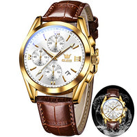 OLEVS Mens Watches Leather Band Luxury Dress Chronograph Watch Casual Waterproof Gold and Blue Watches for Men Relojes para Hombres