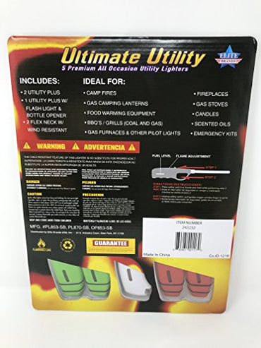 Ultimate Utility Premium All Occasion Lighters for Candles BBQ Kitchen Fireplace Grill (Pack of 5)