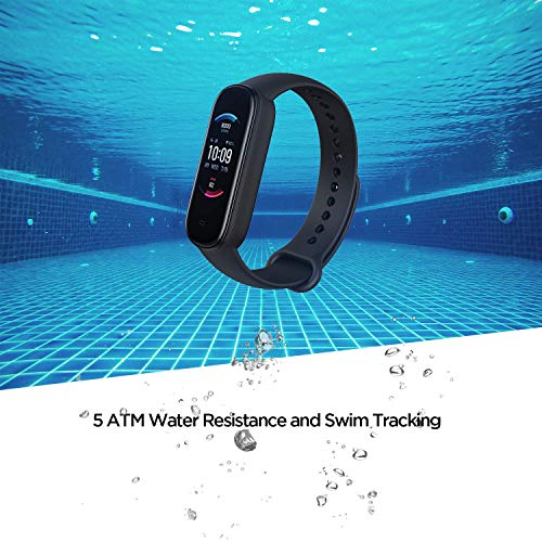 Amazfit Band 5 Activity Fitness Tracker with Alexa Built-in, 15-Day Battery Life, Blood Oxygen, Heart Rate, Sleep & Stress Monitoring, 5 ATM Water Resistant, Fitness Watch for Men Women Kids, Black