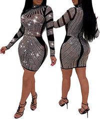 Women Sexy hot Diamond Process Sexy Dress Party Club Night Dress (2020 Black, XL)
