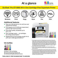 Epson EcoTank Pro ET-5880 Wireless Color All-in-One Supertank Printer with Scanner, Copier, Fax, Ethernet and PCL/Postscript, White