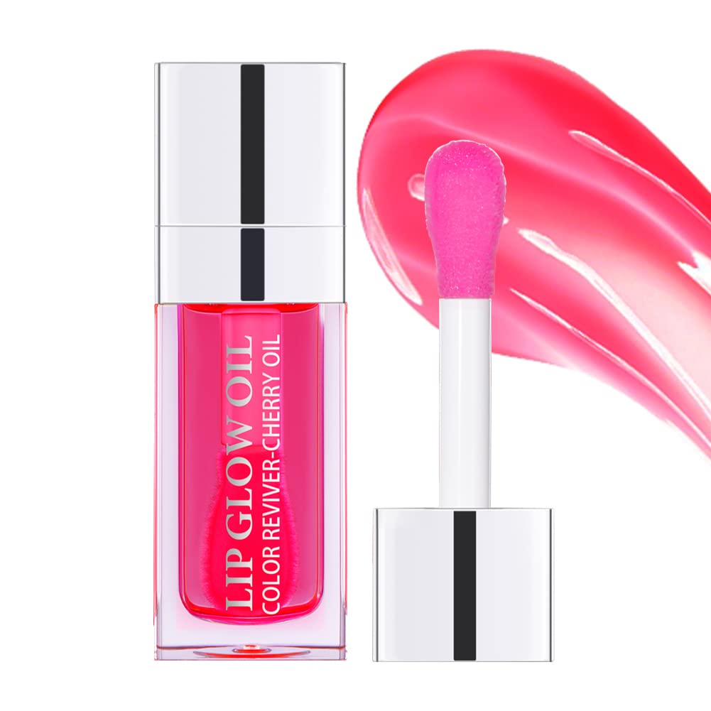 Hydrating Lip Glow Oil, Moisturizing Lip Oil Gloss, Transparent Tinted Lip Balm, Transparent Toot Lip Oil, Plumping Lip Gloss, Long Lasting Nourishing Non-sticky (Cherry)