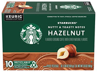 Starbucks Flavored Coffee K-Cup Pods, Hazelnut Flavored Coffee, Made without Artificial Flavors, Keurig Genuine K-Cup Pods, 10 CT K-Cups/Box (Pack of 2 Boxes)