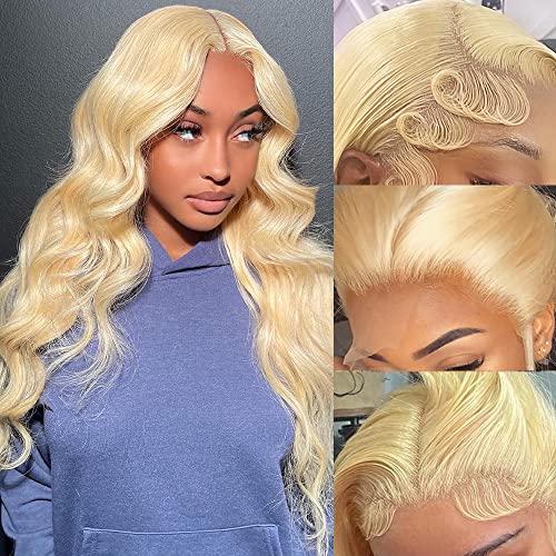 Manyisi 613 Lace Front Wig Human Hair 13x4 Body Wave Blonde Lace Front Wigs Human Hair Pre Plucked with Baby Hair 613 HD Lace Frontal Wig Brazilian Virgin Human Hair Wig 180% Density Wigs 26 Inch