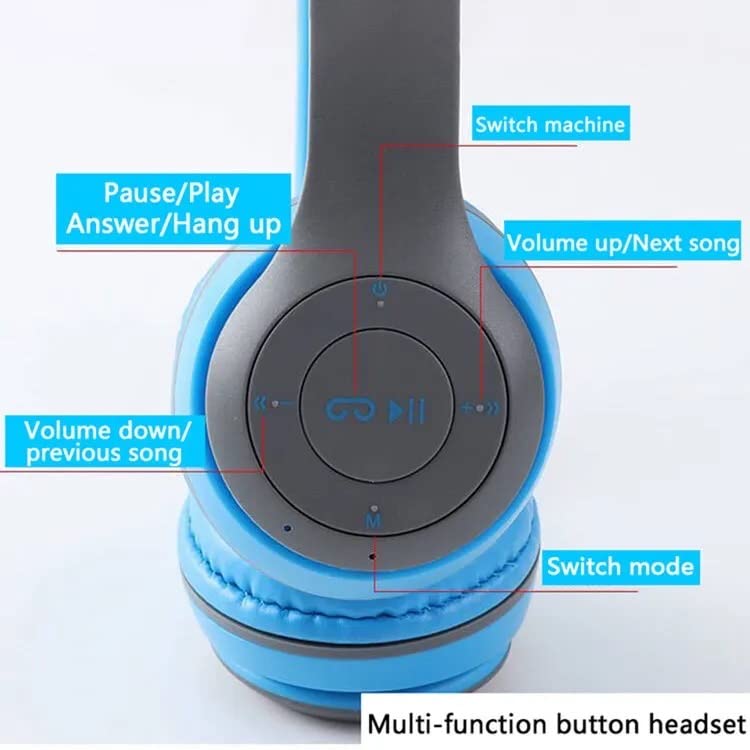 Wireless Headphones Over Ear P47 Super Bass 5.1, Volume Control, Bluetooth, Card Support SD, LED Lights, Compatible with Apple & Android, Built-in Microphone